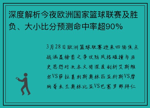 深度解析今夜欧洲国家篮球联赛及胜负、大小比分预测命中率超90%