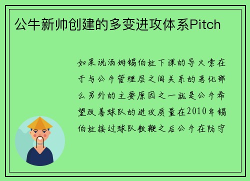 公牛新帅创建的多变进攻体系Pitch